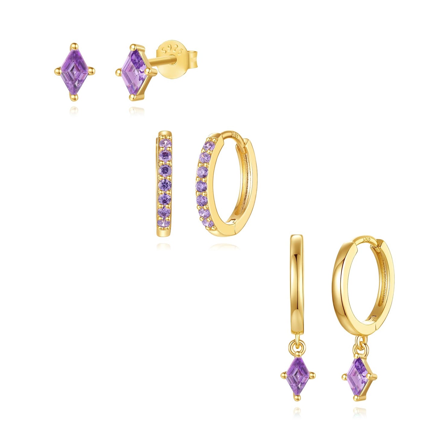 Angelady Gold Hoop Earrings Set for Women, Dainty 14K Gold Plated Purple Earrings, Hypoallergenic Purple Dangle Cartilage Huggie Hoop Earring Stacks, Amethyst Earring Trendy Jewelry Gifts