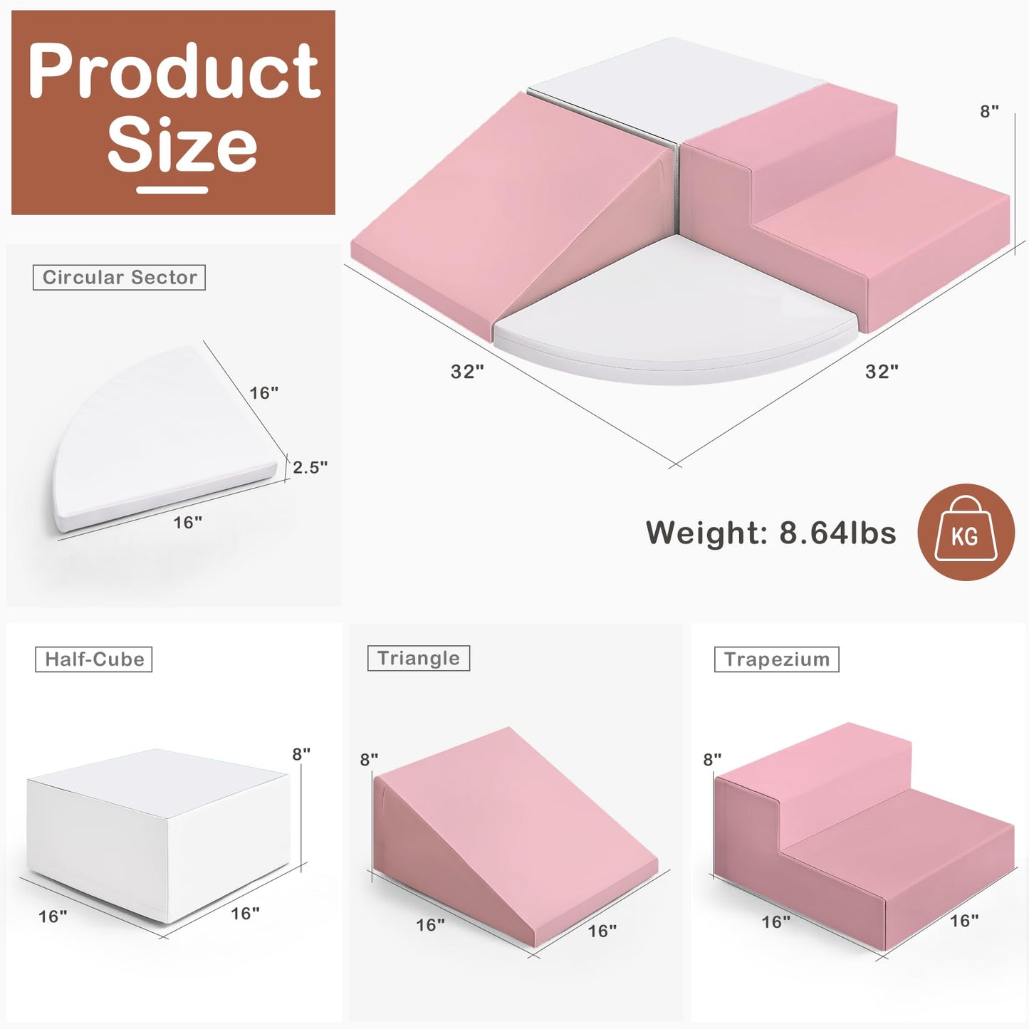 little dove 4-Piece Set Climbing Toys for Toddlers 1-3, Baby Foam Climbing Blocks for Toddlers, Soft Play Toddler Climbing Toys Indoor for Crawling Climbing and Sliding, Foam Play Gym, Pink & White