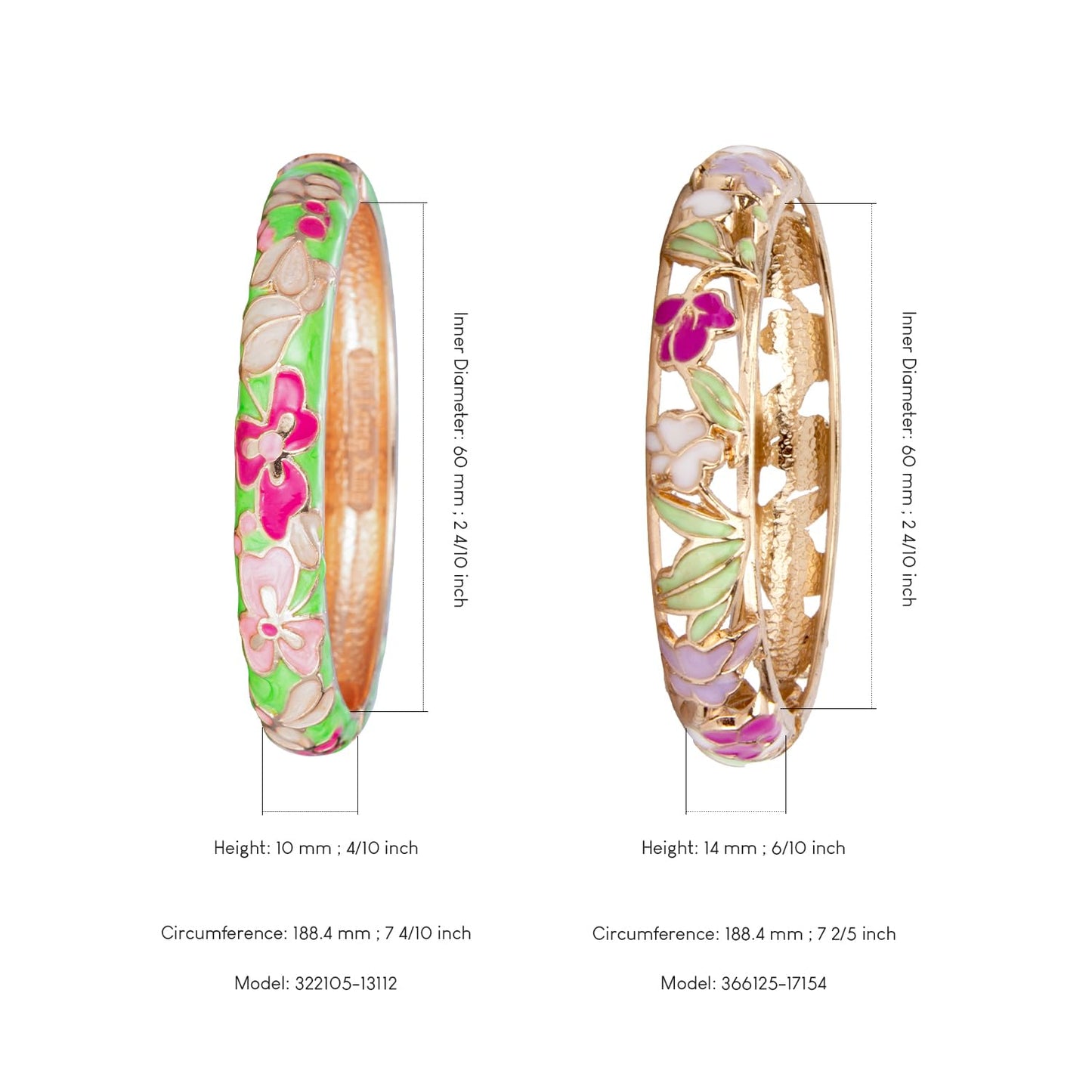 UJOY Cloisonne Bracelet Lotus Flower Plated Cuff Bangle Enameled Jewelry Bracelets Gift for Women Pack in Case 88B04-55A100 White Green