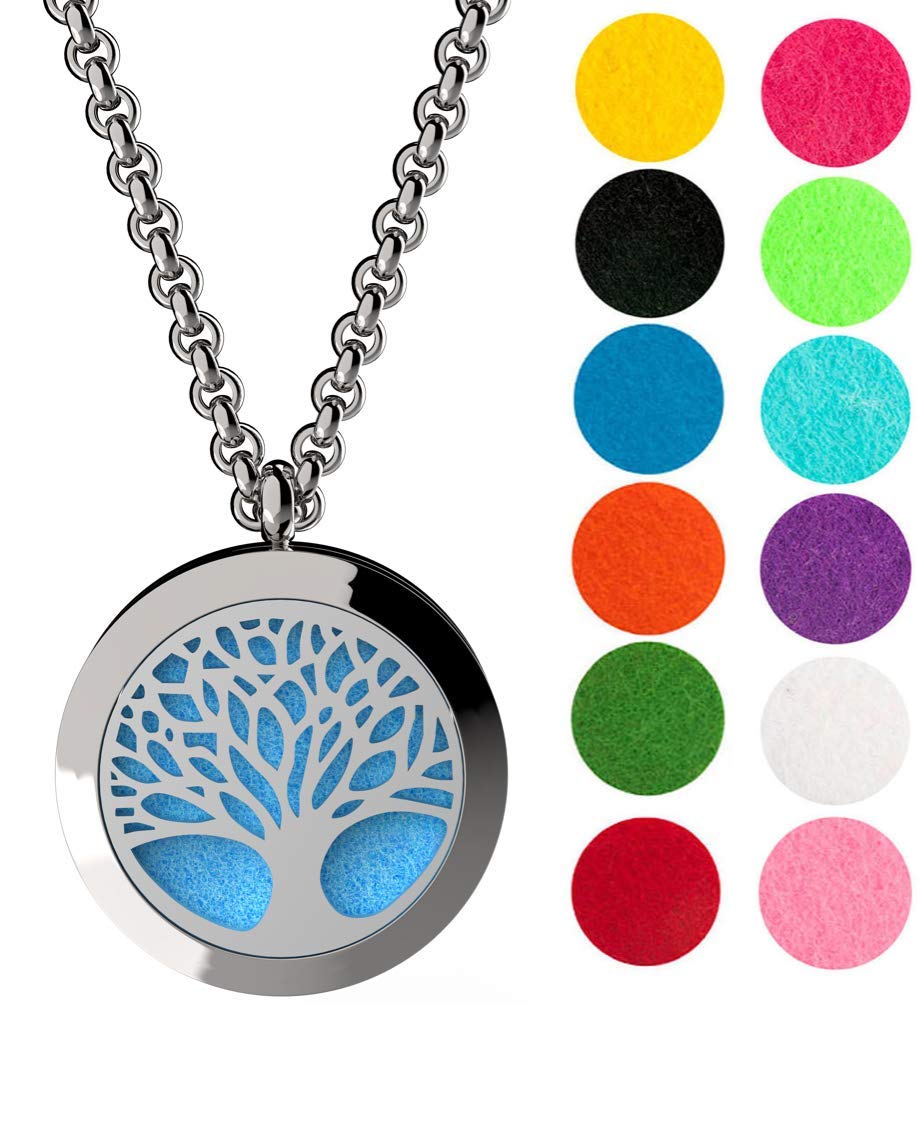 Wild Essentials Tree of Life Essential Oil Diffuser Necklace Gift Set - Includes Aromatherapy Pendant, 24" Stainless Steel Chain, Refill Pads and 10 ml Bottle of Inner Calm 100% Essential Oil