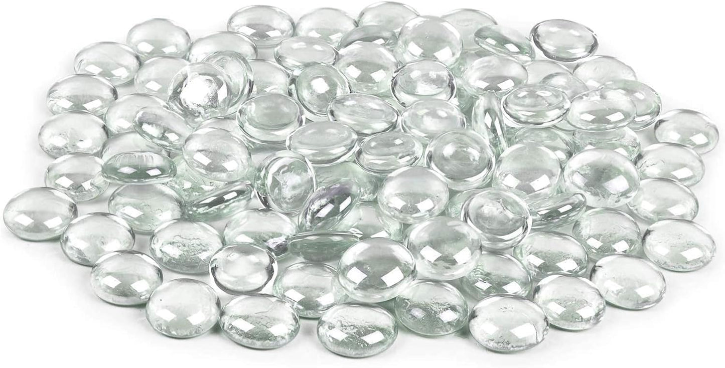 ARSUK Flat Glass Marbles, (2 LBS) Clear Glass Beads for Vases Fillers Decorative Stones, Gems, Fish Tank Rocks, Table Scatter, Glass Pebbles for Vases, Centerpieces Wedding Décor (200pcs,0.7–0.8")