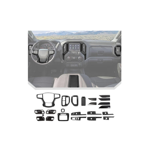 JeCar 24pcs Carbon Fiber Interior Trim Kit for 2019-2021 Chevrolet Silverado Interior Accessories