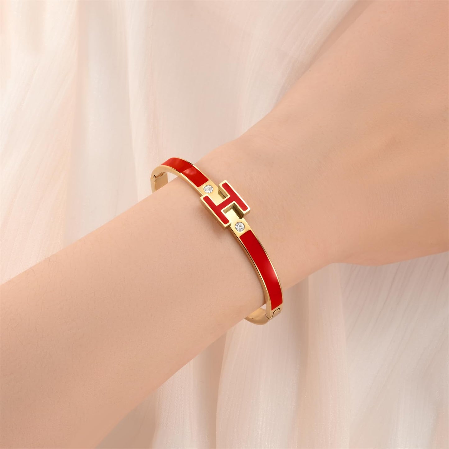 Hothink H Bracelets for Women,H Bracelet,Bangle Bracelets for Women,Dainty Bracelet Easter Christmas Mothers Day Gifts for Women(Red)