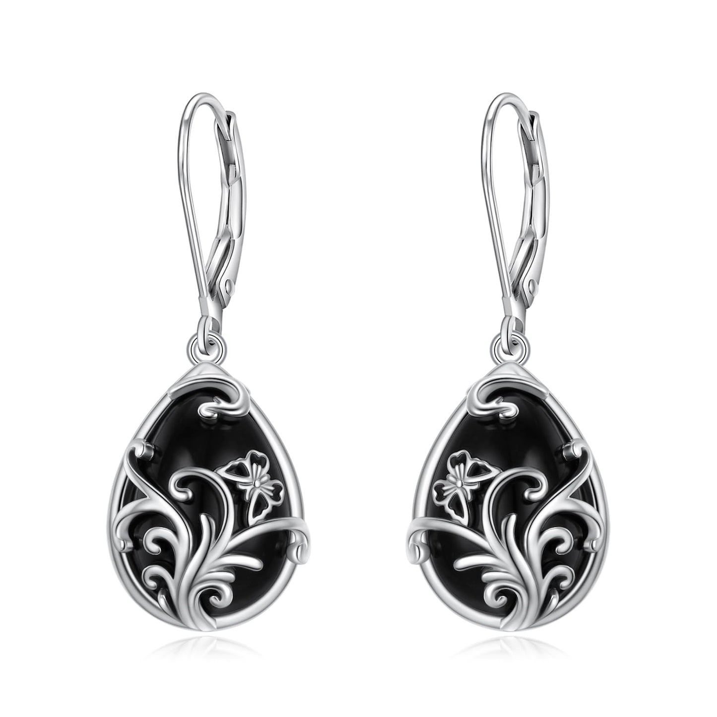 SHAOAN 925 Sterling Silver Butterfly Filigree Dangle Drop Earrings for Women Black Agate Teardrop Earring Jewelry Gift for Anniversary Christmas Birthday Mother’s Day