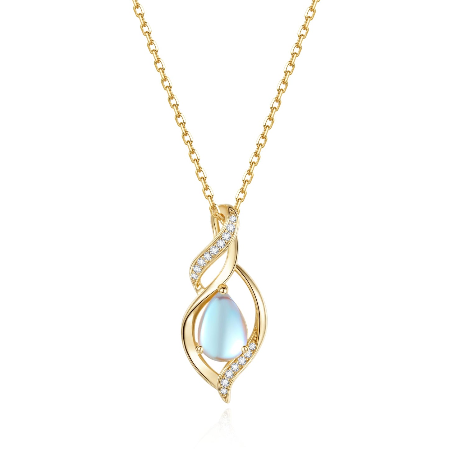 FANCIME 14K Gold Plated June Birthstone Necklace for Women Moonstone Teardrop Necklace Sterling Silver Infinity Love Birthday Gifts for Women, 16"+2" Inches