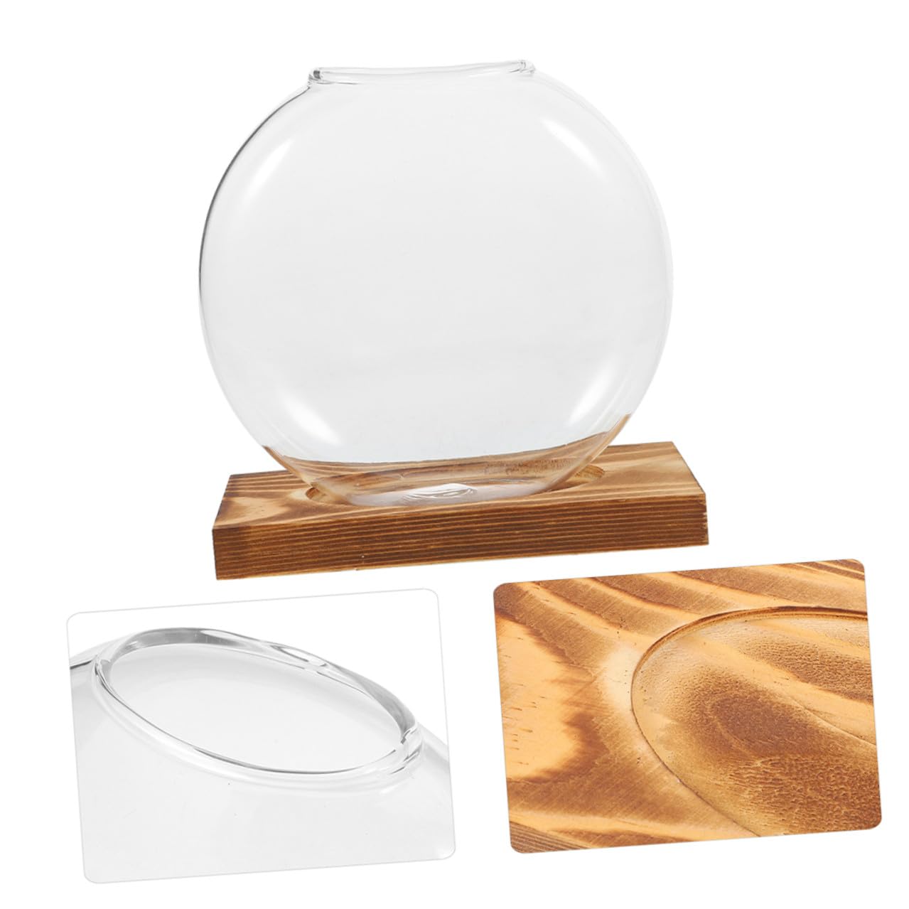 OUNONA 2pcs Hydroponic Propagation Glass Vessels with Wooden Base, Small Containers for Indoor Plants, Desk Terrarium Station for Home and Office Decor