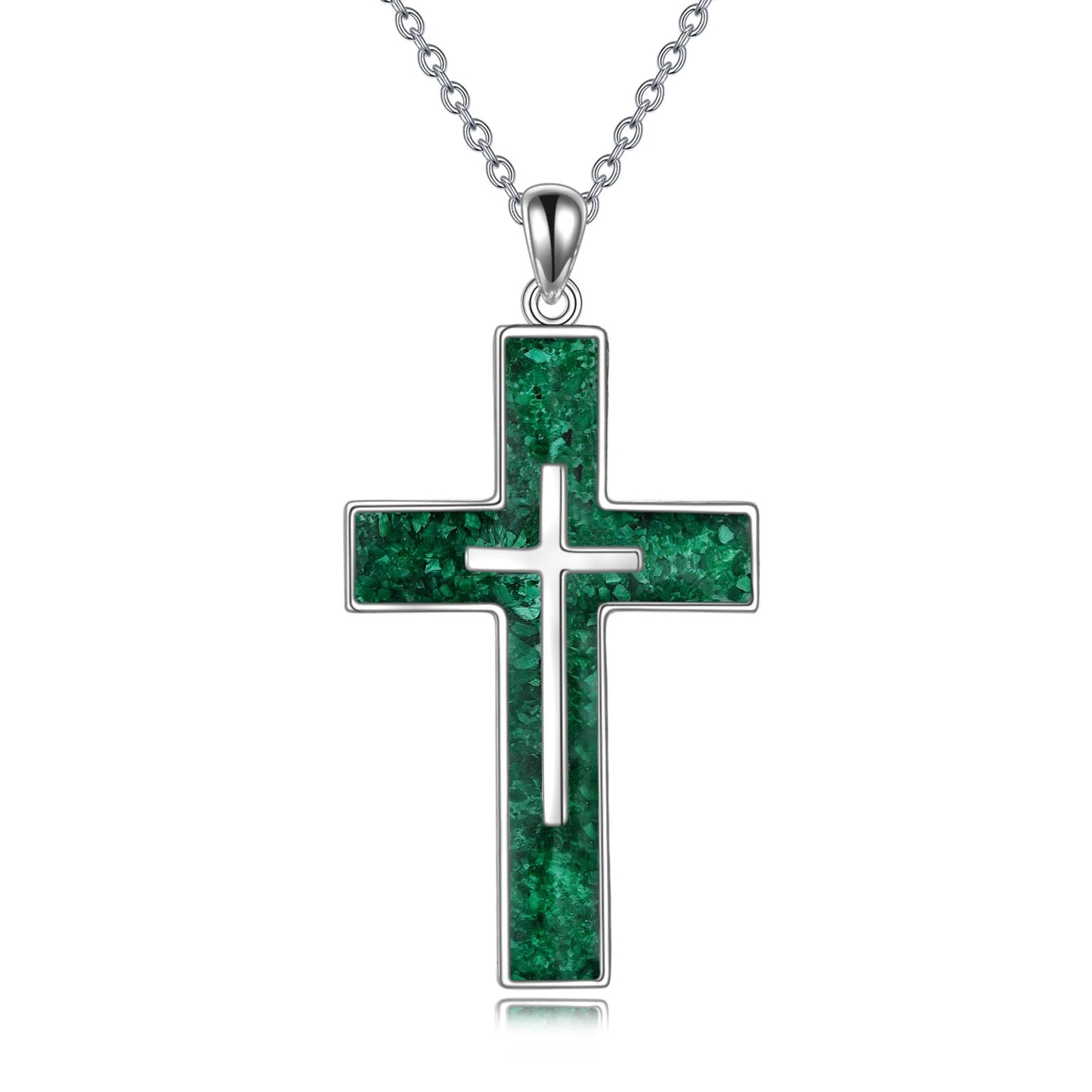 YFN Cross Necklace Sterling Silver Green Malachite Cross Pendant Religious Jewelry Gifts for Women Men