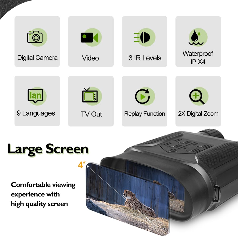 Bestguarder Digital Night Vision Binoculars Day Night use with Camera & Camcorder Function Takes Photo & Video from 400m/1300ft for Camping Farm Monitor Night Vision Goggles
