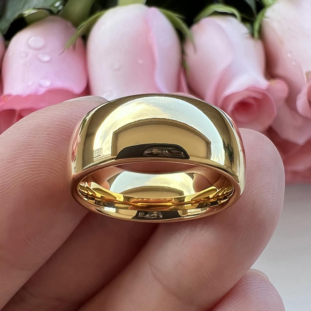 TUTISS 8mm Gold Tungsten Rings for Men Women Engagement Wedding Bands Domed Polished Comfort Fit Size 11