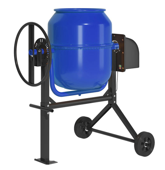 TABU 5.0 Cu.Ft. Electric Cement Mixer, 1/2HP Portable Concrete Mixer, Mortar Mixing for Seeds/Stucco, Freestanding Cement Mixing Tools with Wheels for Stucco, Blue
