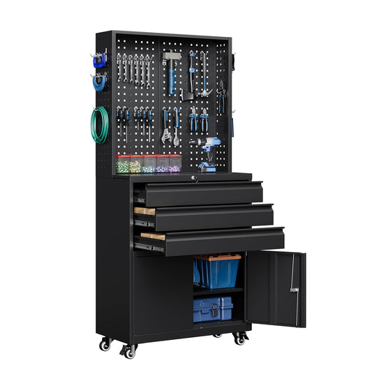 Yizosh Metal Garage Storage Cabinet with Wheels,3-Drawer Rolling Tool Cabinet with 2 Door and Adjustable Shelves,- 71" Steel Tool Cabinet for Warehouse,Garage,Workshop