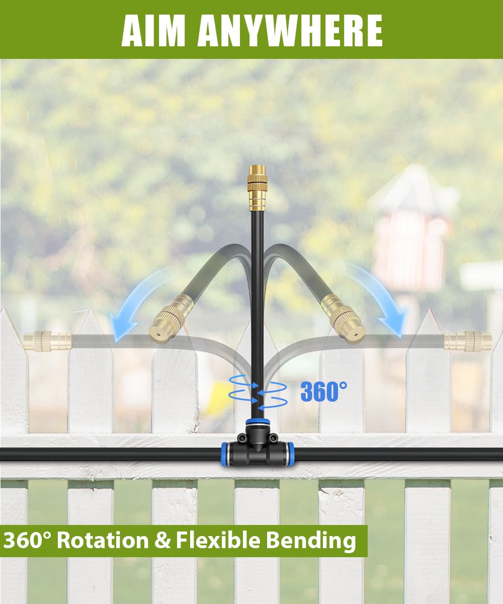 80FT Easy-Snap Garden Irrigation System for Raised Beds & Greenhouses, Upgraded 8mm (5/16") High-Flow PE Tubing with 30 Bendable 360° Copper Nozzles, Quick-Connect Plant Watering Kit (Not 1/4" Tube)