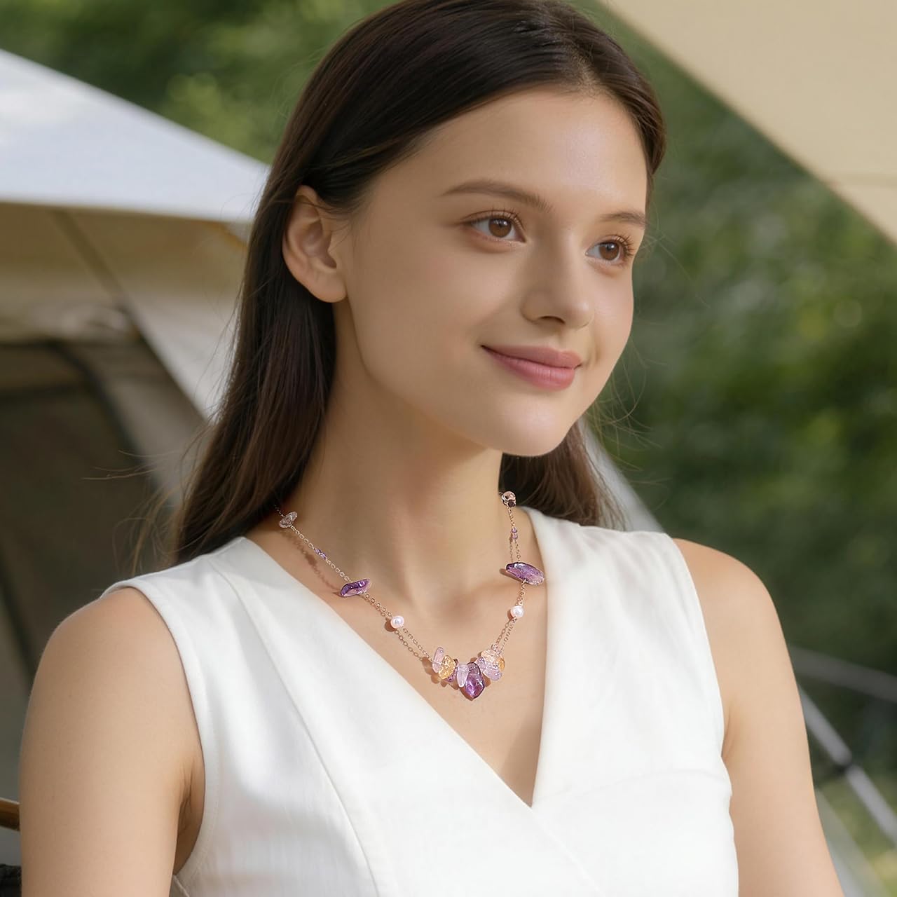 Gmissbabicoo Amethyst Necklace Purple Crystal Pearl Adjustable Handmade Hypoallergenic Jewelry for Women Daily February Birthstone Gemstones