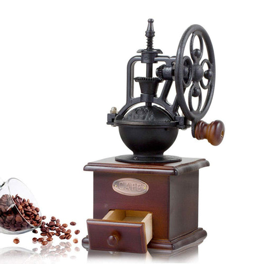 Burr Coffee Grinder, Vintage Style Wooden Hand Grinder, Classic French Press Coffee Mill With Brush