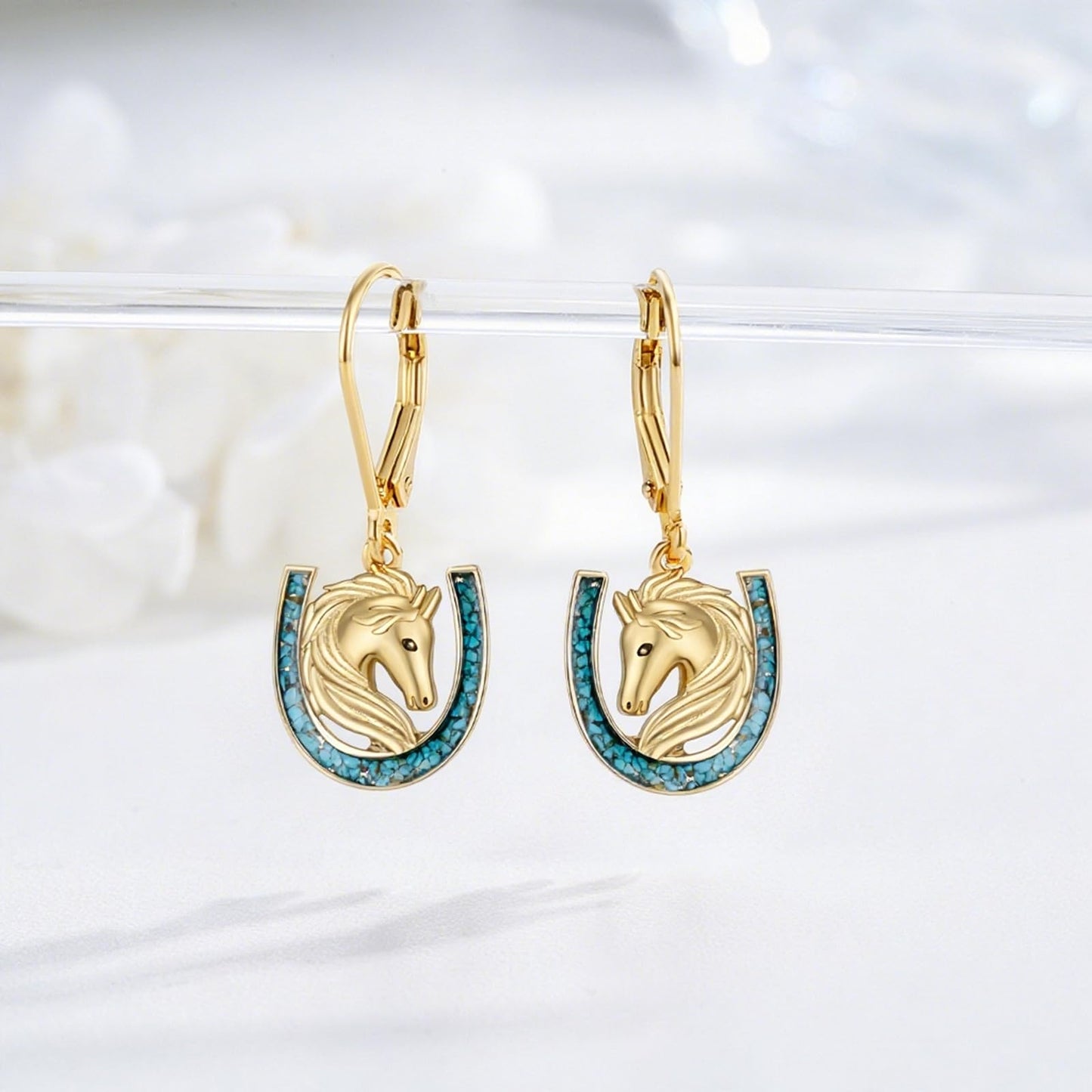 YYmqmq Gold Horse Earrings Horse Gifts for Women Sterling Silver Turquoise Horseshoe Dangle Earrings Leverback Western Jewelry Gifts for Women Girlfriend