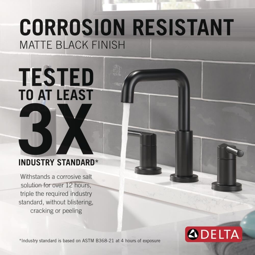 Delta Faucet Nicoli Widespread Bathroom Faucet 3 Hole, Matte Black Bathroom Faucet, Bathroom Sink Faucet, Drain Assembly, Matte Black 35849LF-BL