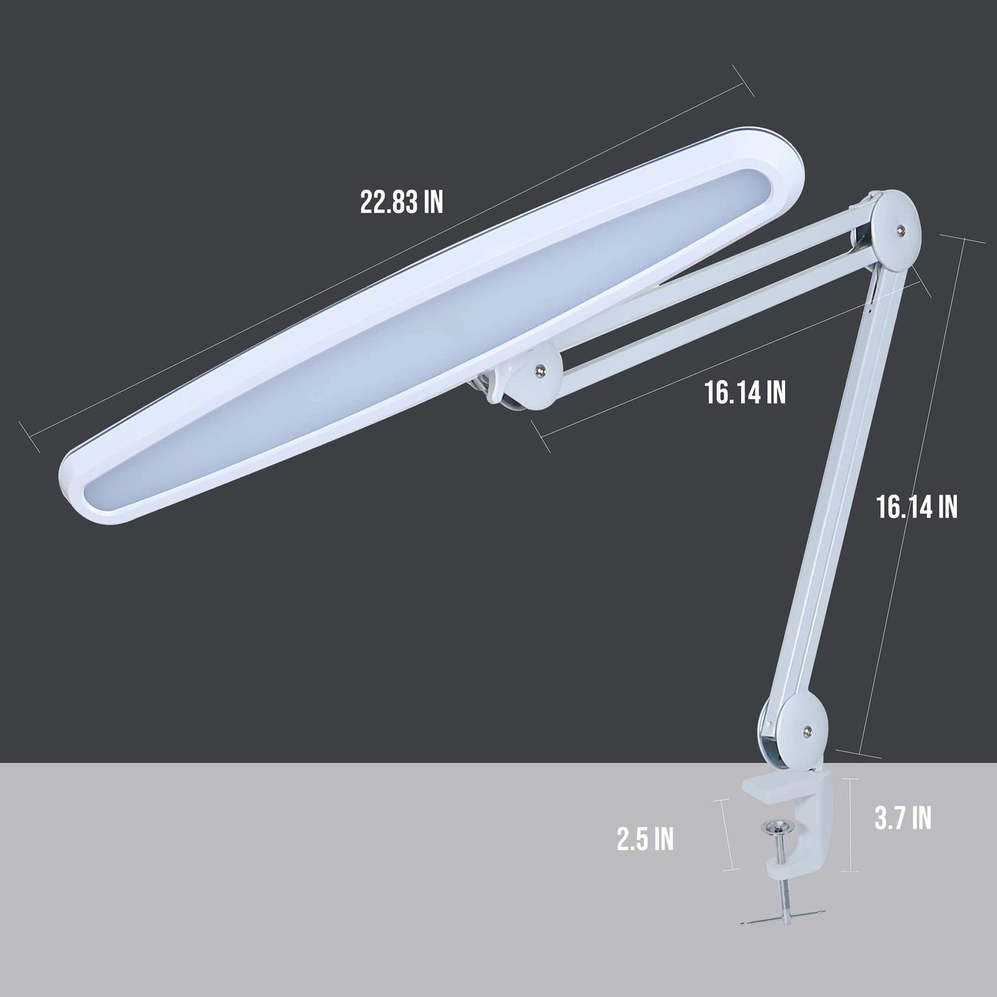 Neatfi XL 2,200 Lumens 24W LED Desk Lamp – 23” Wide Shade | Dimmable Eye-Caring Task Light | Adjustable Arm | Home Office, Study, Crafts & Nail Tech (Non-CCT with Clamp, White)
