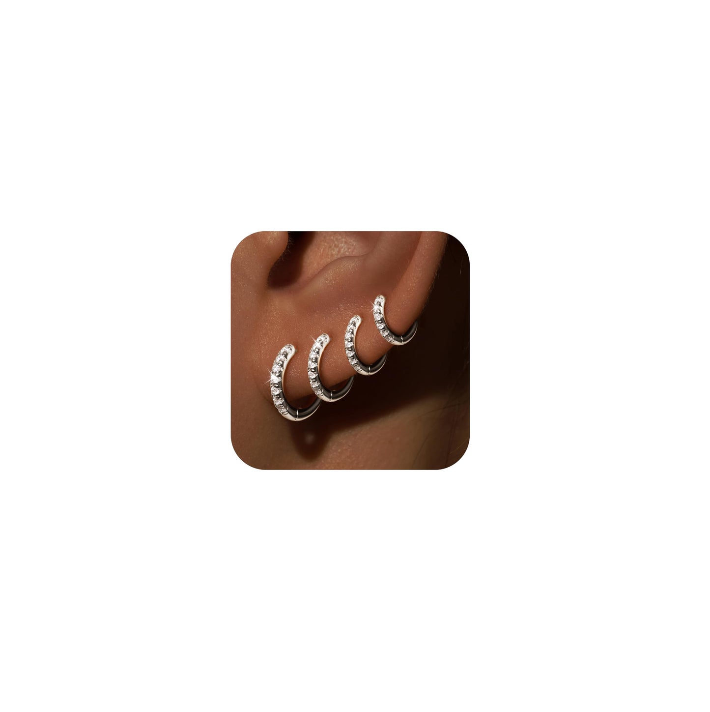 Silver Plated Earrings for Women Cartilage Thin Dainty Cubic Zirconia Earrings for Multiple Piercing Huggie Small Mini Cute Stack Lightweight Hoop Earring for Women Trendy Jewelry Set Gifts