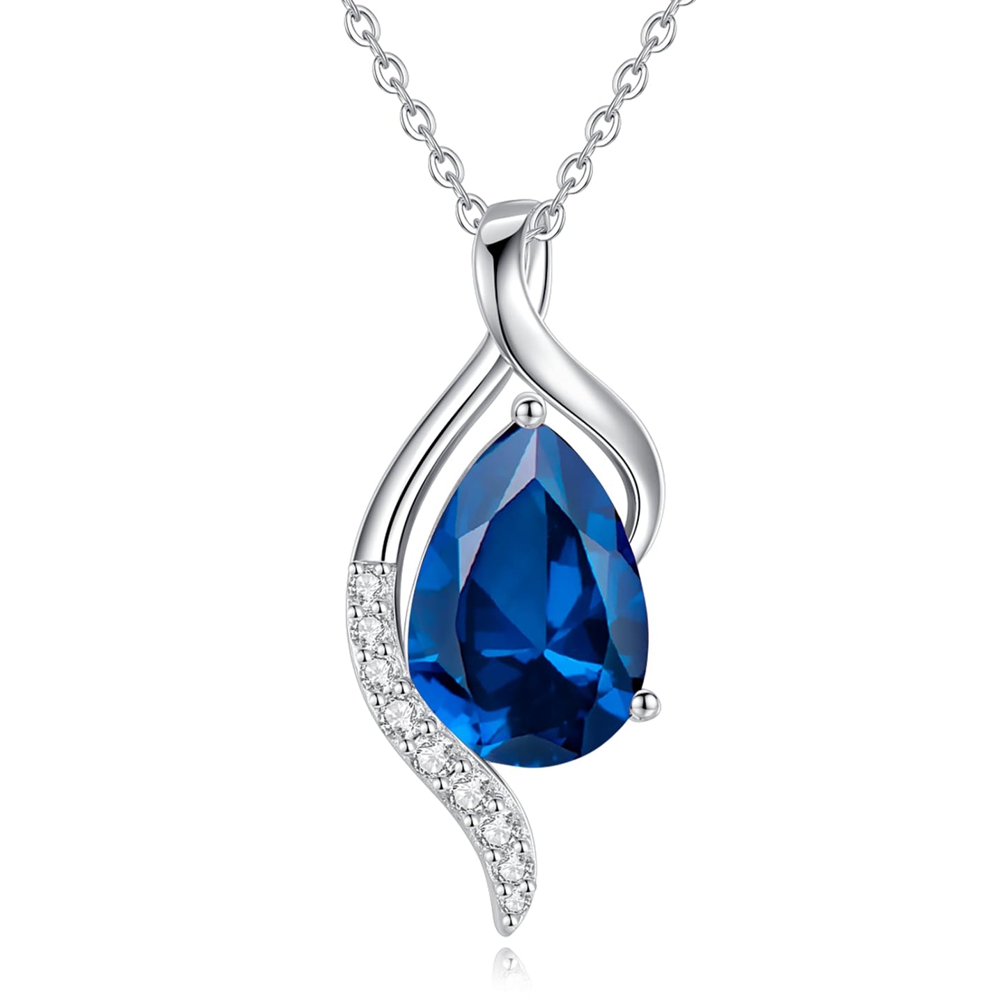 FANCIME December Birthstone Necklace for Women Teardrop Blue Topaz Necklace S925 Sterling Silver Gentle Love Birthday Gifts for Mom Women, 16"+2" Inches