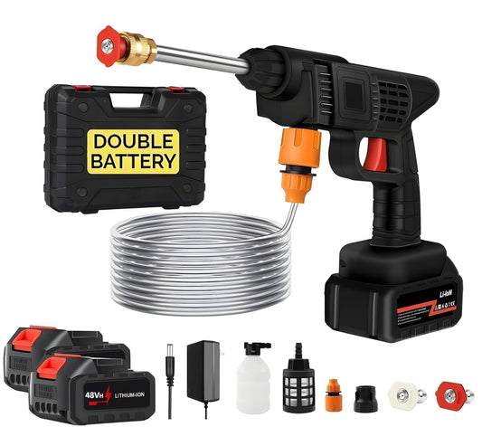 Cordless Portable Wireless Pressure Washer Gun 48V 12000mah High Pressure Water Gun for Car Wash Bike Washing Cleaning| Adjustable Nozzle and 5M Hose Pipe (Double Battry)