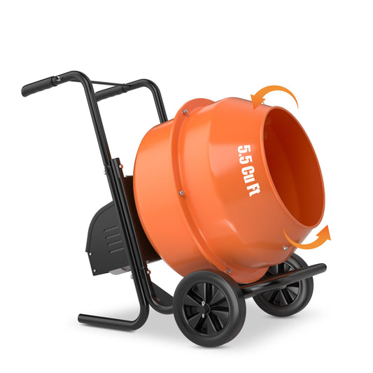 5.5CuFt Heavy-Duty Electric Cement Mixer 550W，220V Portable Concrete Mixer with Steel Frame & 2800 RPM Motor，Wheelbarrow Style for Construction, Garden, DIY
