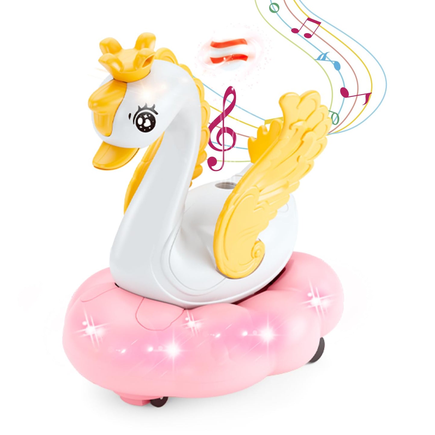 lonfypeng Baby Swan Musical Crawling Toy with Lights, Sounds, Blowing Ball, Infant Sensory Toys, Birthday Gifts for Kids Boy Girl 3 4 5 6 7 8 Years