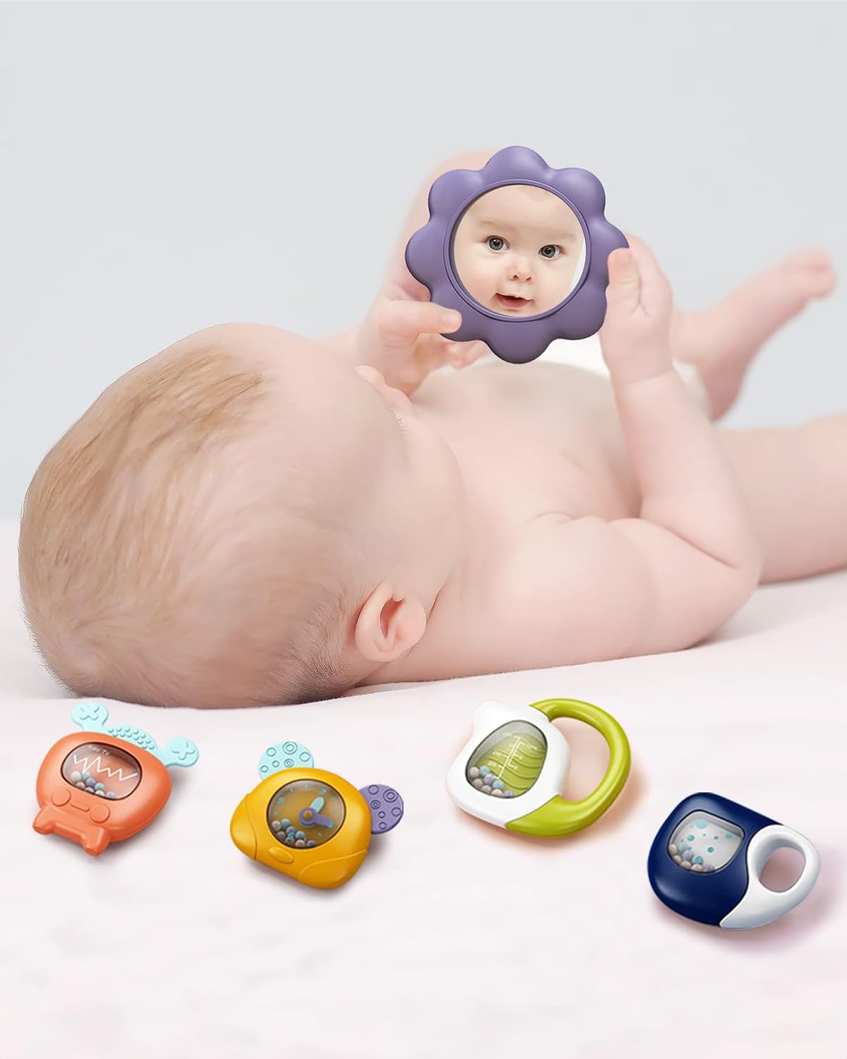 dearlomum Baby Play Mat Gym, Funny Play Piano Tummy Time Activity Mat with 5 Infant Sensory Toys, Music and Lights, Boy & Girl Gifts for Newborns 0 to 3 6 9 12 Months（New Blue）