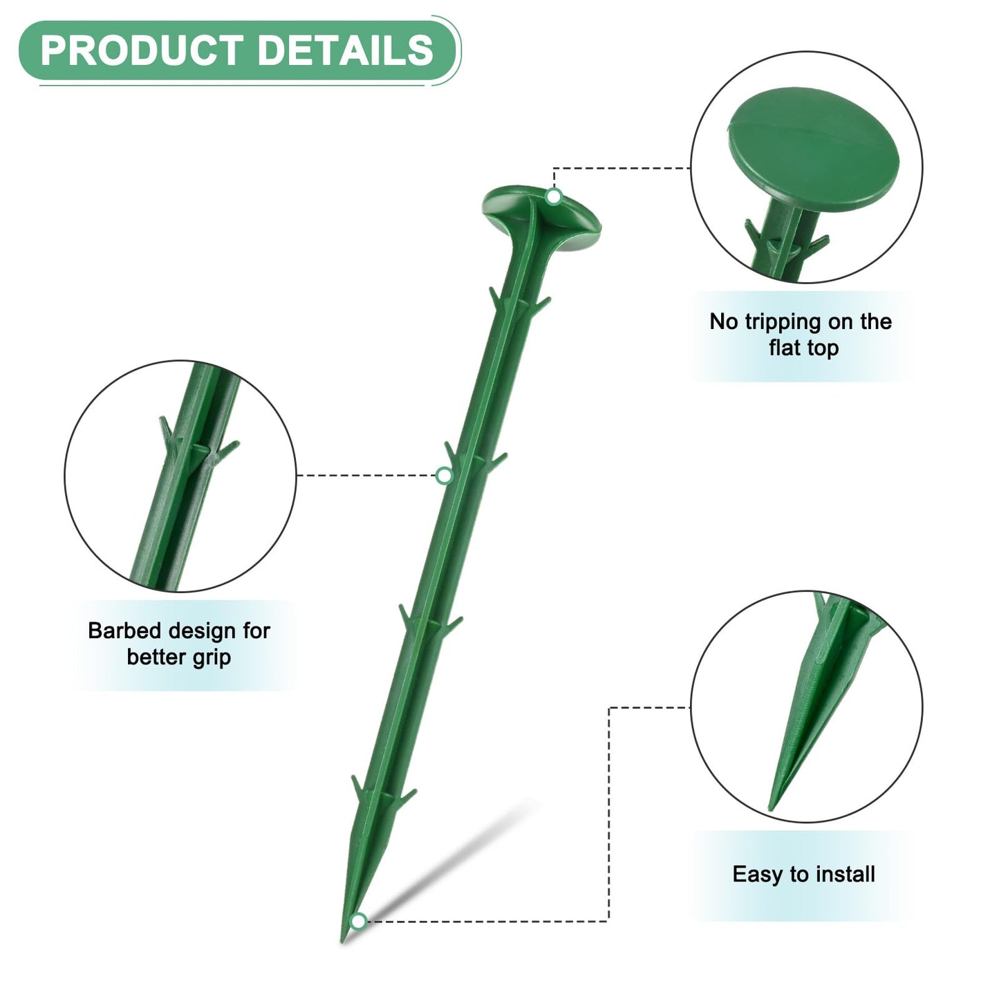 M METERXITY 16-Pack Survey Markers Garden Stakes, 7.9 x 1.3 Inch Plastic Low Profile Survey Stakes Property Line Markers Boundary Anchors Spikes for Tarpaulin/Lawn Border [Green]