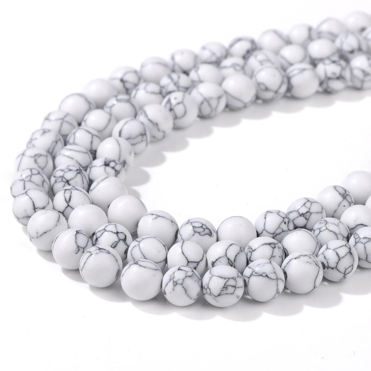 Risyfjew 50PCS 8mm Natural Howlite Beads Gemstone Round Loose Beads for Jewelry Making Chakra Crystal Stone Beads for Bracelets Necklace Earrings Making Supplies (50pcs/Strand)