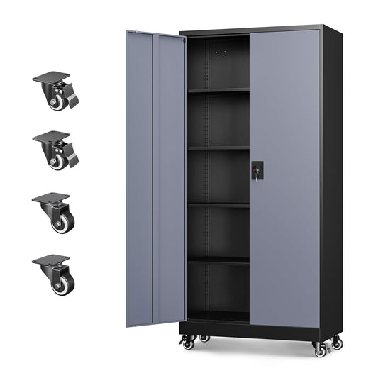Letaya Metal Garage Storage Cabinets with Lock Door and Adjustable Shelves, Steel Tool Cabinets for Home,Office,Warehouse Organisieren (Black Grey, 75" H)