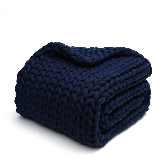 YnM Weighted Blanket, Handmade Chunky Knitted Design, Soft and Cozy, Temperature Regulating and Breathable, Machine Washable Throw for Sleep or Home Decor (Prussian Blue, 50x60 Inch, 10lbs)
