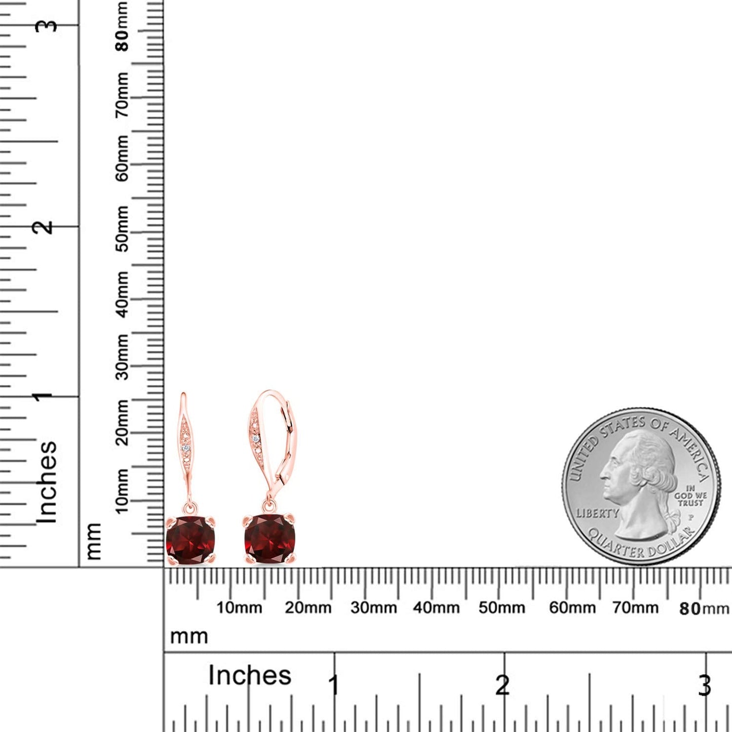 Gem Stone King Drop Dangle Earrings For Women | 7MM Cushion Cut Gemstone Birthstone and Diamond | 925 Sterling Silver | Jewelry Gift for Mom Wife Her | Garnet-January | Rose Gold