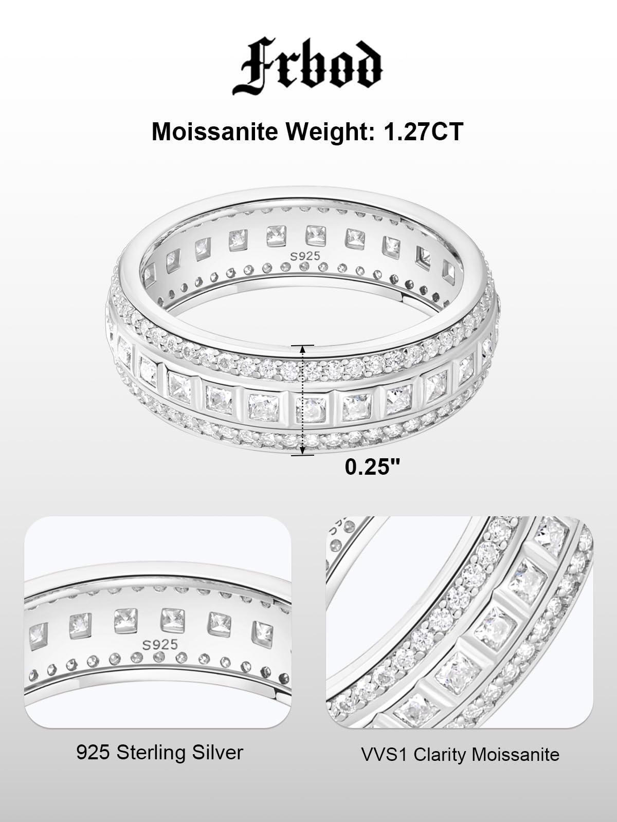 Frbod Women's Moissanite Rings Sparkling Bezel Set Diamond Ring Sterling Silver Row Engagement Band Size 6
