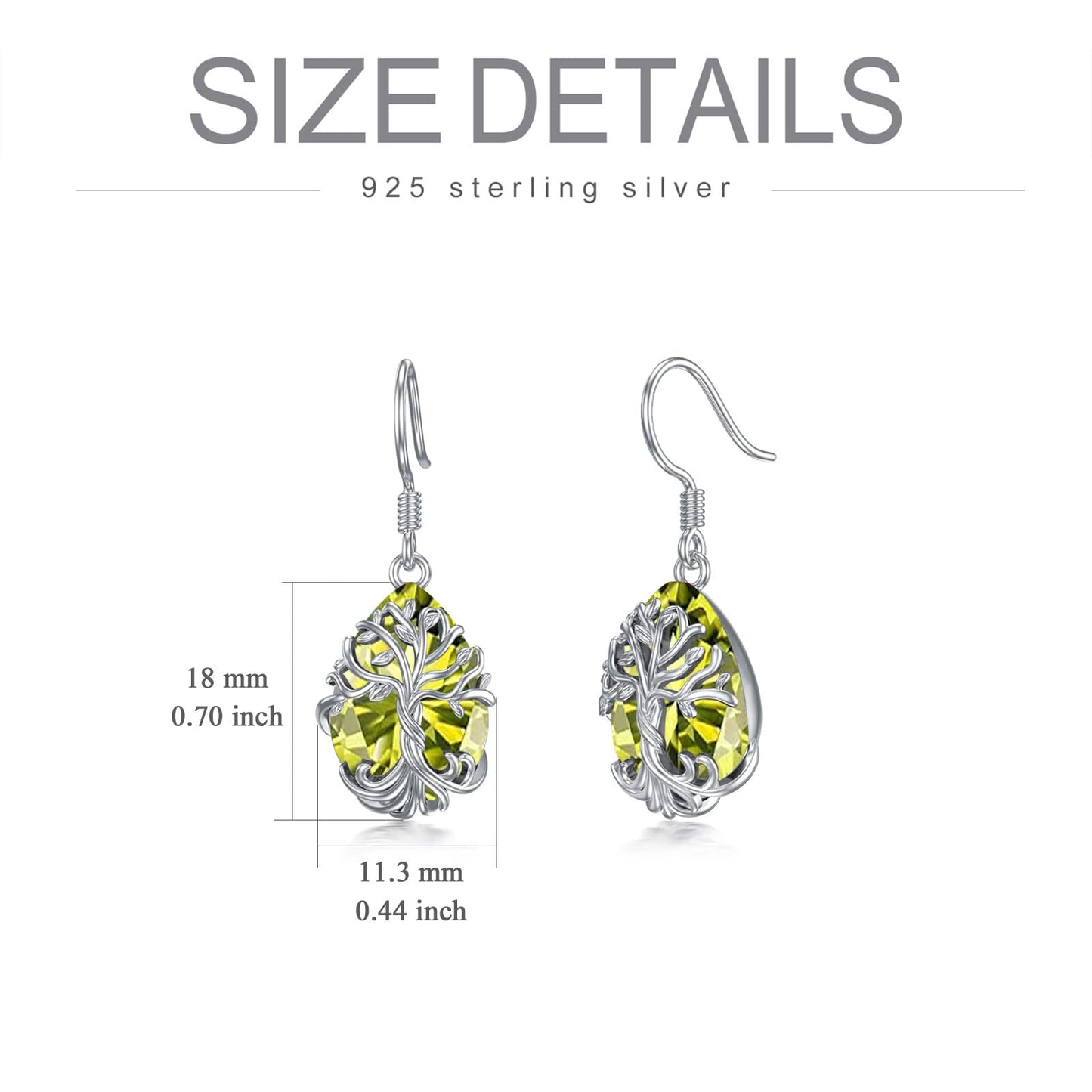 TOUPOP Peridot August Birthstone Earrings Sterling Silver Teardrop Tree of Life Earrings Family Tree Peridot Jewelry Birthday Mothers Day Gifts for Women Mom Her