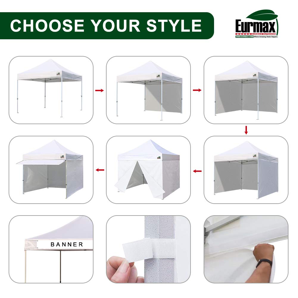 Eurmax USA 10x10 Pop Up Canopy,Commercial Tent with Patented No-Tip Rolling Bag,24sqft Extension Awning & 4 Zippered Removable Walls,UV & Water Resistant,Heavy Duty Instant Shelter Gazebo,White