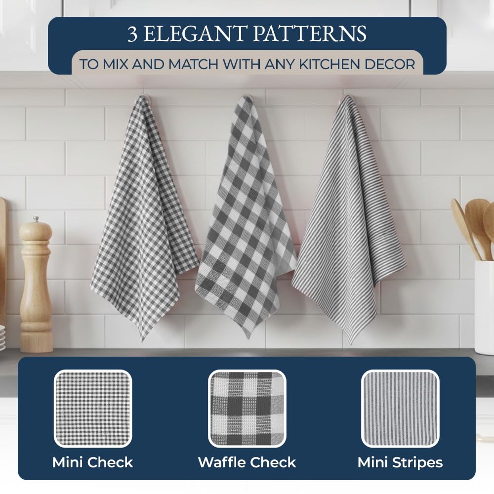 LANE LINEN Kitchen Towels and Oven Mitt Set 20 Pc - Lint Free Cotton Dish Towels for Kitchen Drying, Cozy Terry Dish Rags, Flour Sack Towels for Sourdough Bread Proofing & Quilted Pot Holders - Grey