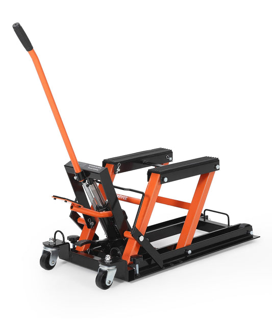 Hydraulic Motorcycle Lift Jack, 1500Lb Capacity, ATV Scissor Jack with Adjustable Height 4.53-15.35 in, Hydraulic Foot-Operated Hoist Stand for Motorcycle ATV UTV Bikes