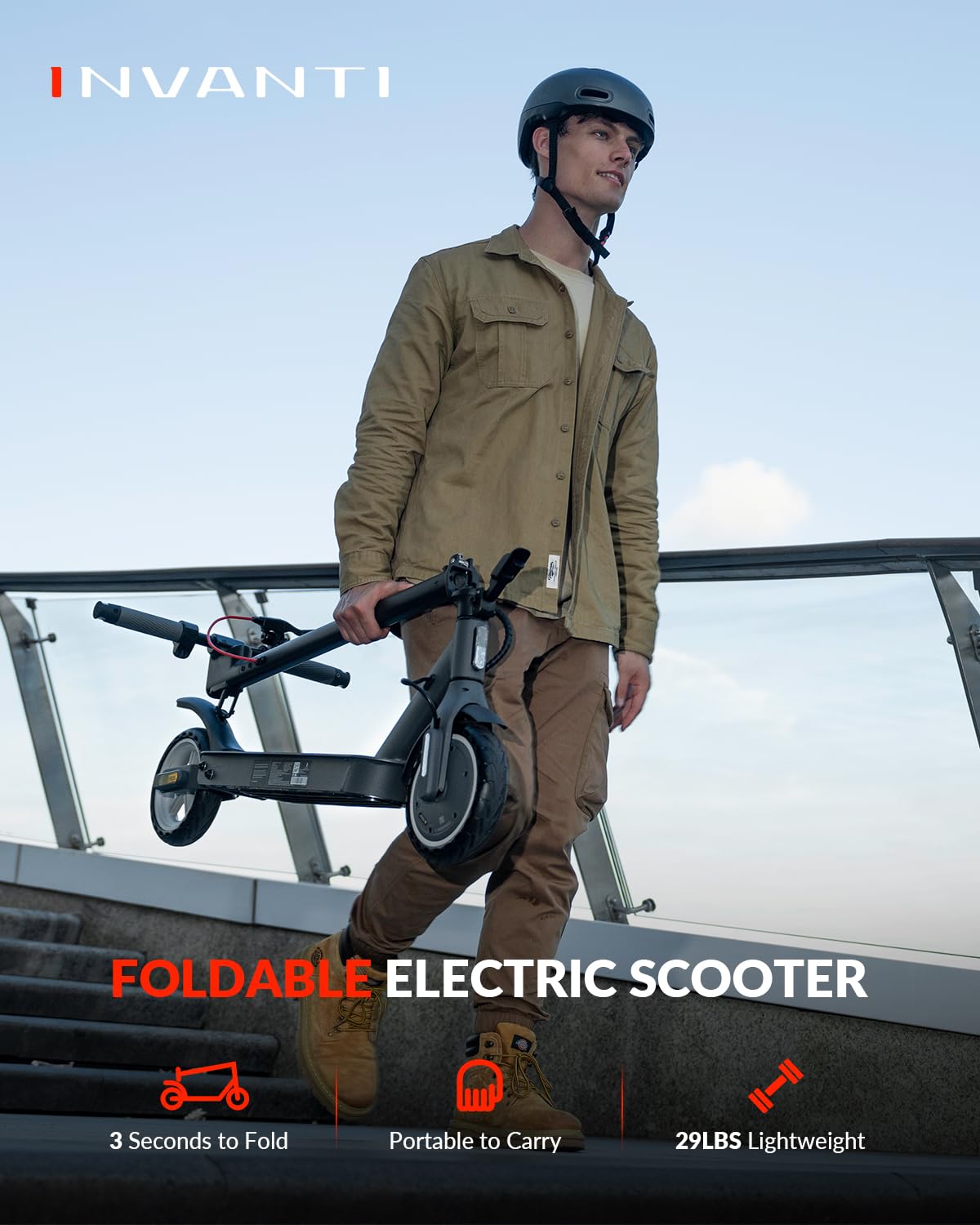 INVANTI E30 Adult Electric Scooter, Max 20Miles & 18 MPH, 350W Motor, Turn Signals, Smart APP, 8.5" Solid Tires, Foldable Commuter Electric Scooter for Adult with Rear Suspension and Dual Brakes