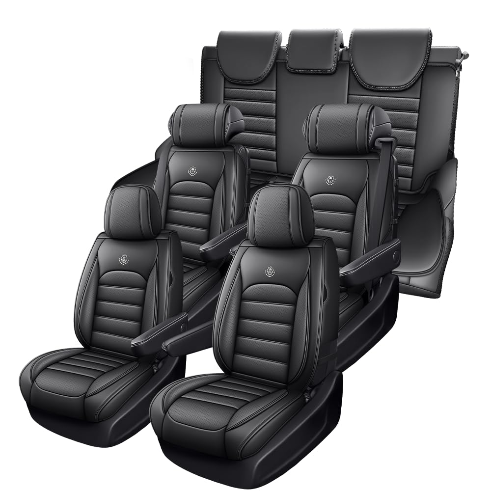 JOJ Seat Covers for Subaru Ascent 2019-2025,Custom Fit Nappa Leather Seat Covers Full Set for 7 Seats - Black Premium Leather Seat Protectors with Airbag Compatible & Easy Installation