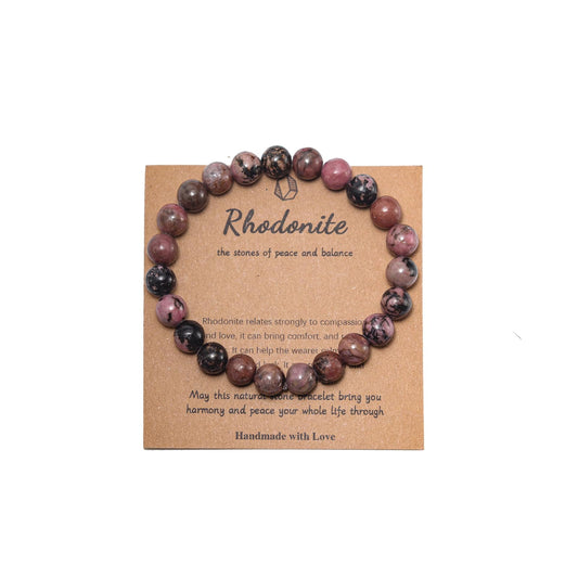 Pingyongchang Stress Relief Anxiety Yoga Bracelets,Healing Crystal Mantra Bracelets for Women Inspirational Natural Stone Jade Bracelet Birthday Valentine's Day Christmas Gifts for Men-Rhodonite