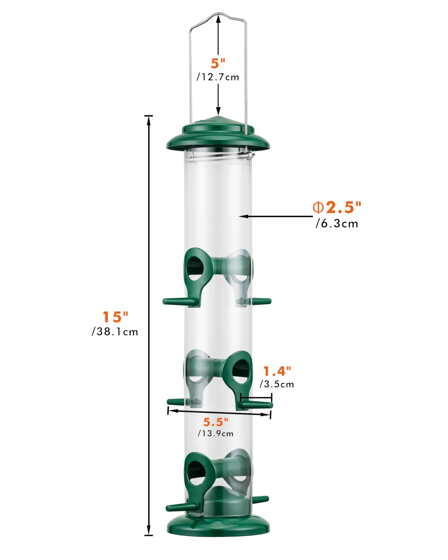 iBorn Metal Bird Feeders 6 Ports Hanging Wild Bird Seed Feeder for Mix Seed Blends, Seed Feeder, Sunflower Heart, Birdbath, Heavy Duty All Metal Green Finishing 15 Inch 6Port,Gift Box