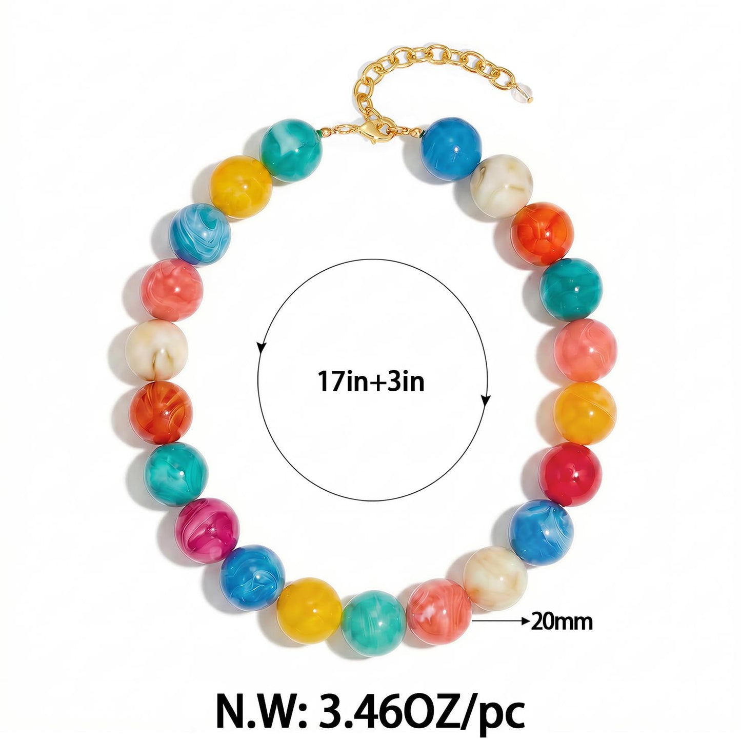 FAUTHENTICUTE Colorful Chunky Beaded Choker Necklace for Women Large Rainbow Resin Bead Strand Necklace Trendy Boho Collar Statement Necklaces Summer Beach Jewelry Gifts