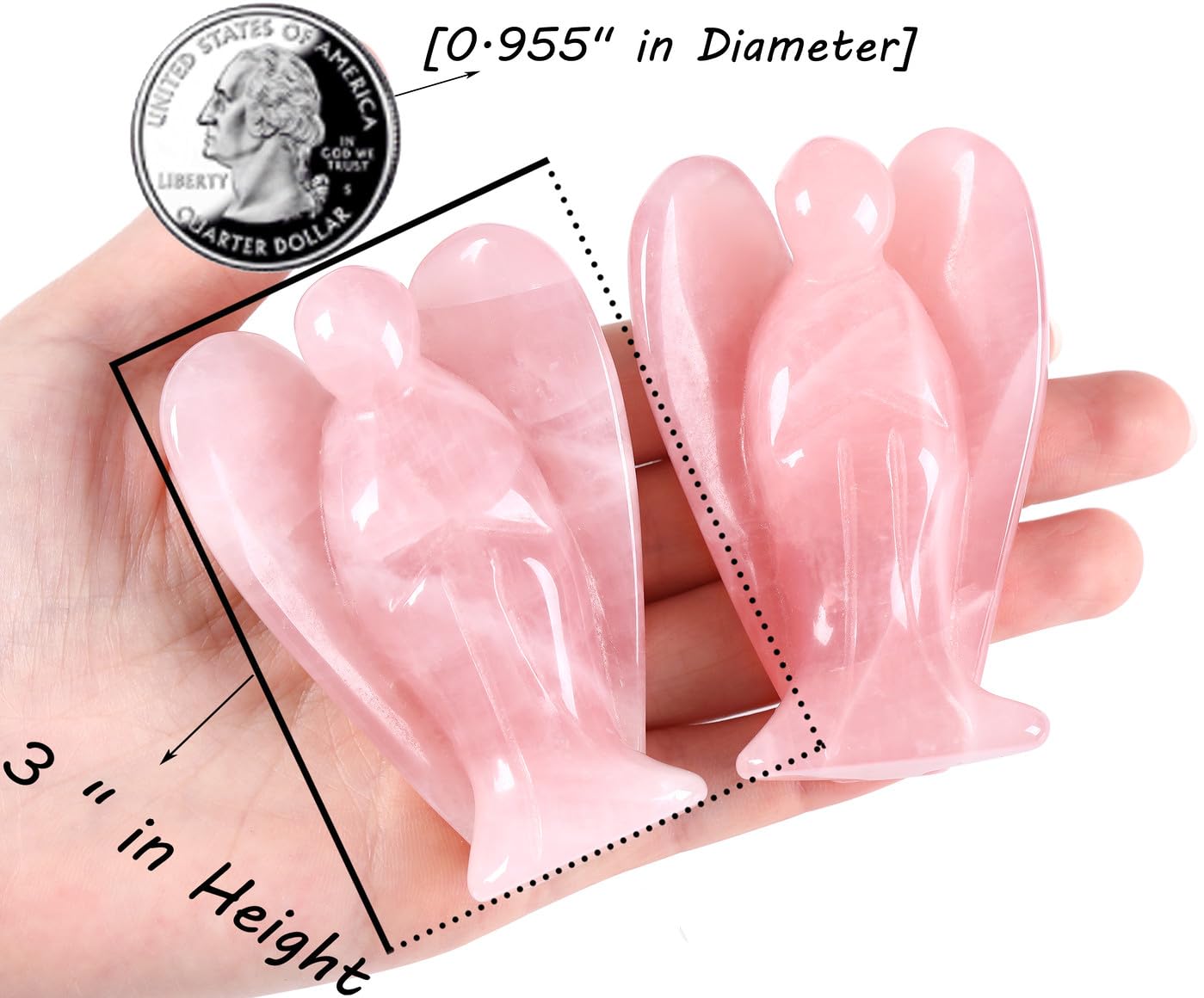 QINJIEJIE 3" Rose Quartz Angel Large Crystals Decor Healing Stones Peace Angel Desk Figurine Big Light Pink Gemstone Statue Home Pocket Polished Room Office Decorations Guardian Gift for Women