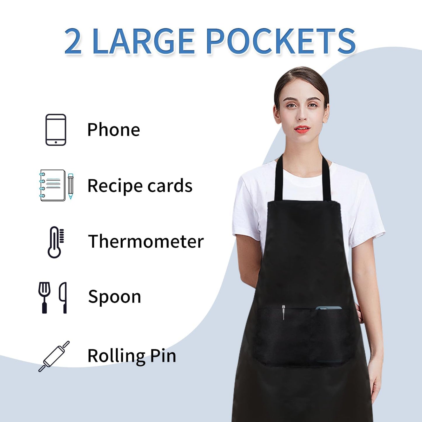 Nymmoata 8/12/24 Pack Plain Bib Aprons Bulk, Black Commercial Apron with 2 Pockets, Unisex Apron for Adults Painting BBQ