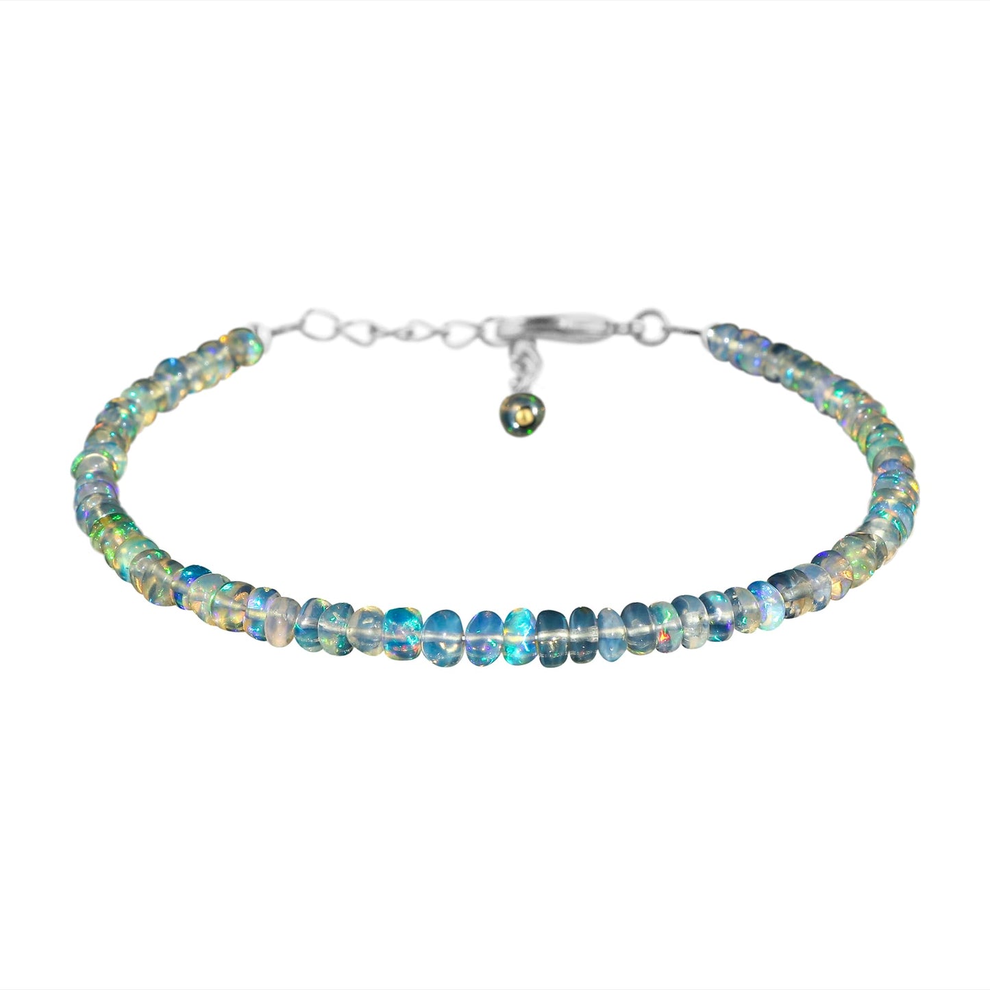 CRYSTALIS Natural Ethiopian Opal Beads Bracelet, High Grade Beaded Crystals, Chakra Healing Gemstone, Gift Giving Women Jewelry, 925 Sterling Silver 8 inch
