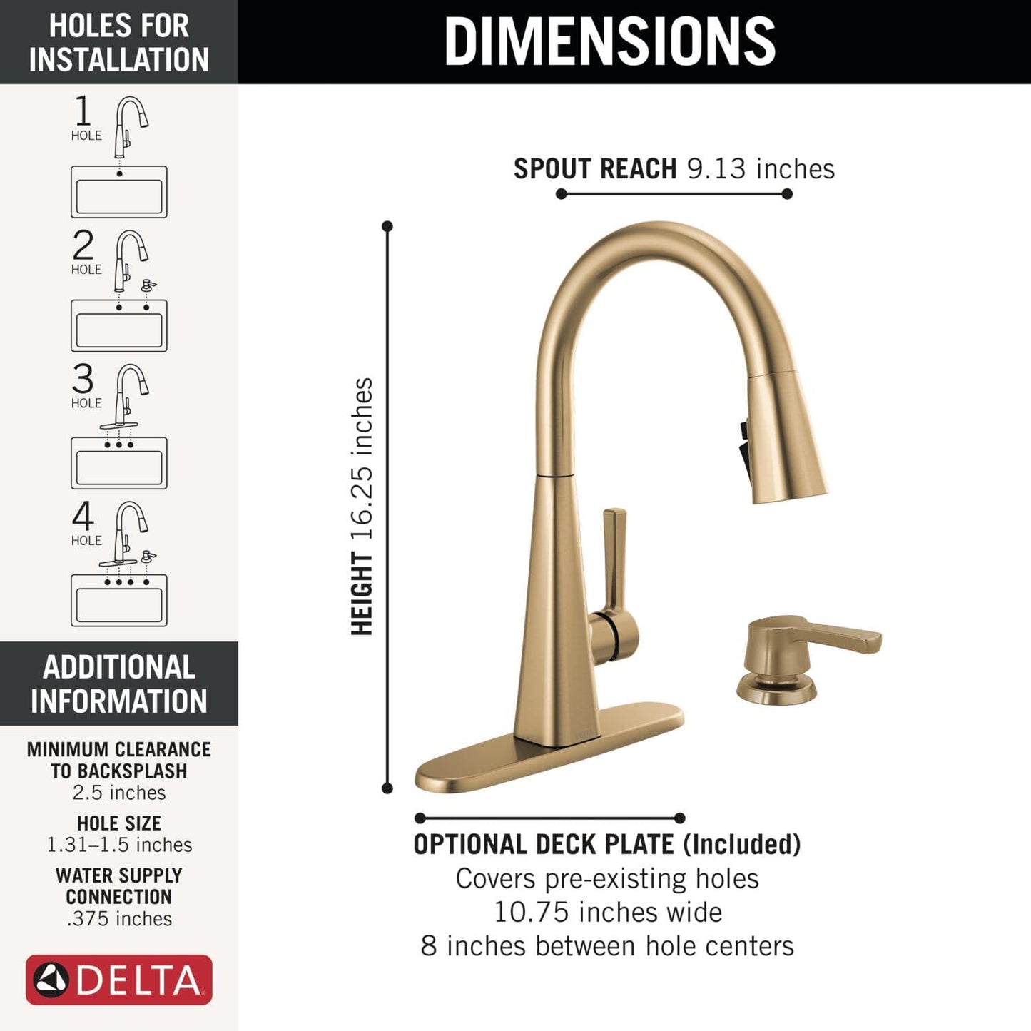 Delta Faucet Lenta Gold Kitchen Faucet, Soap Dispenser Included, Kitchen Sink Faucet, Gold Faucet for Kitchen Sink with Magnetic Docking Spray Head, Champagne Bronze 1982Z-CZ-DST