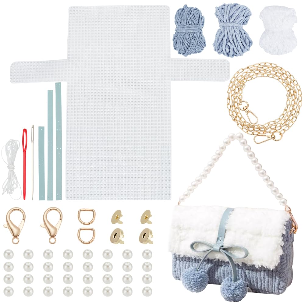 WADORN DIY Knitting & Crochet Handbags Kit, Mesh Plastic Canvas Kit for Shoulder Bags, Crossbody Bags, Handmade Purse Materials, Sky Blue