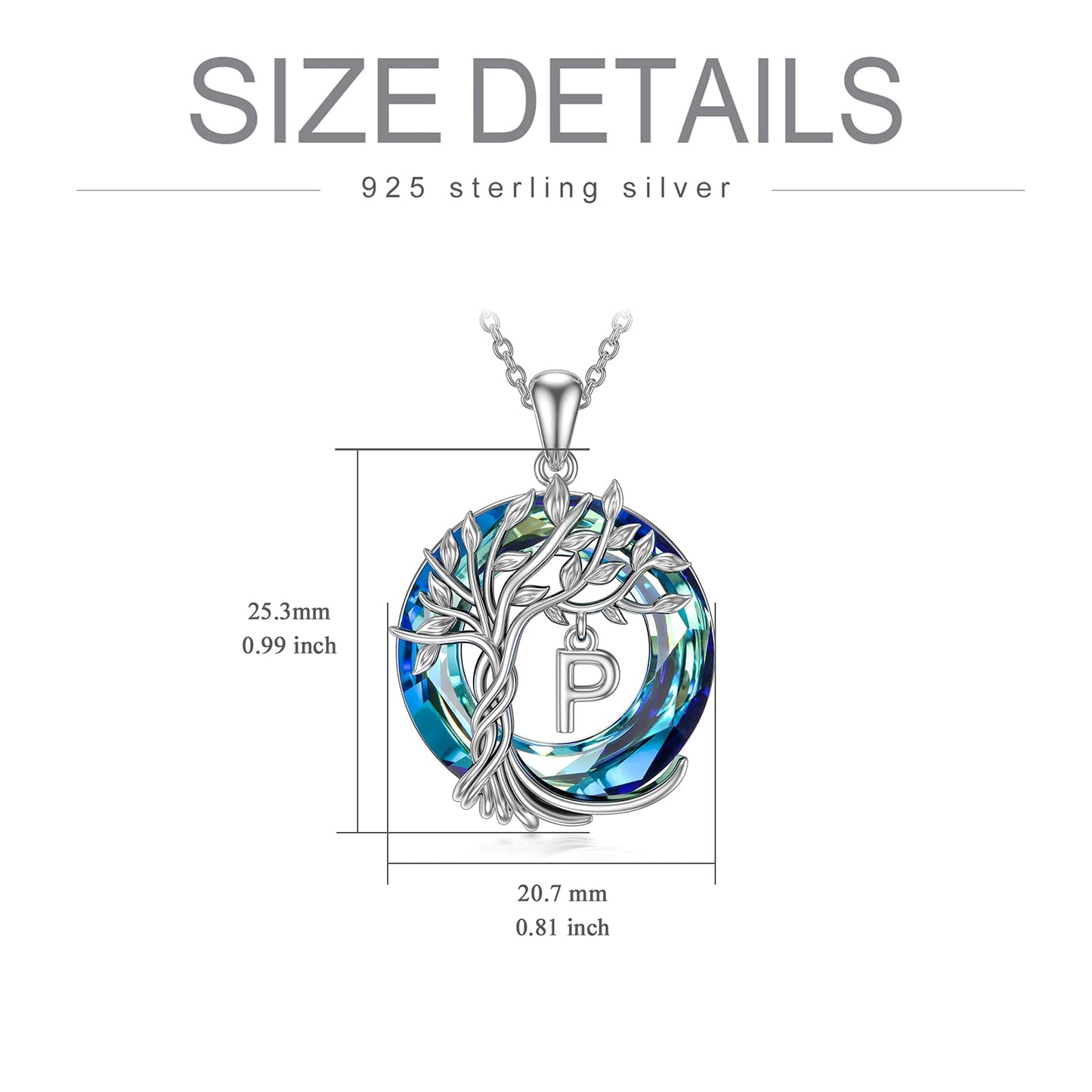 TOUPOP Tree of Life Initial Necklace Gifts for Women Sterling Silver Initial P Letter Jewelry Irish Crystal Pendant Birthday Gifts for Women Her Mom Wife Daughter