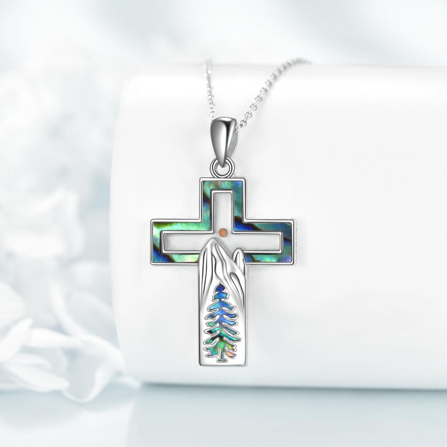 YFN Mountain Necklace for Women Sterling Silver Nature Necklace Jewelry Gift for Skiers, Hikers, Campers, Climbers and Nature Lovers (Silver-Cross Necklace Mountain)