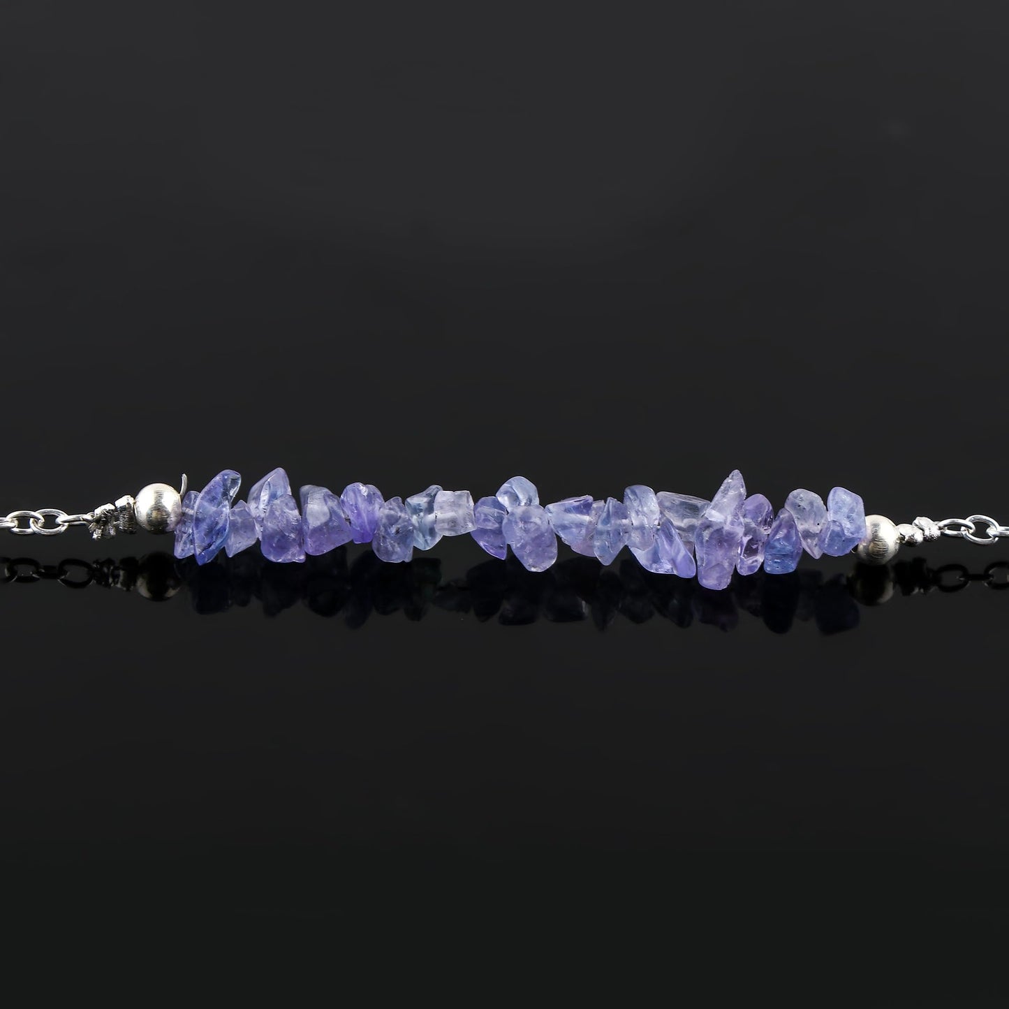 Gemimpression Handmade Tanzanite Chips Bar Bracelet – Natural Energy Healing Crystals – Silver Plated Adjustable 8 Inch Chain – Christmas Gift